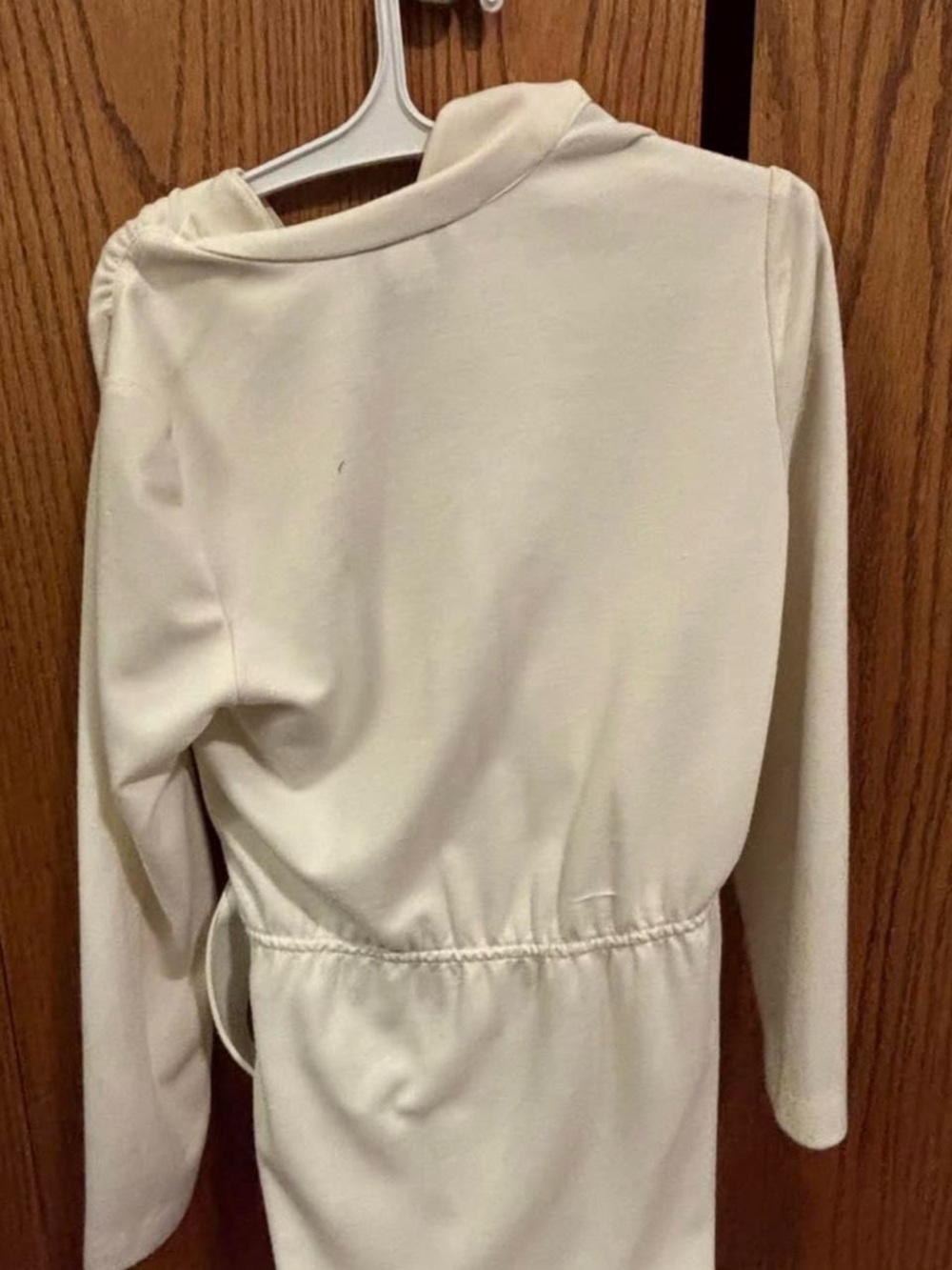 Cream Long Sleeve Dress with Elastic Waist